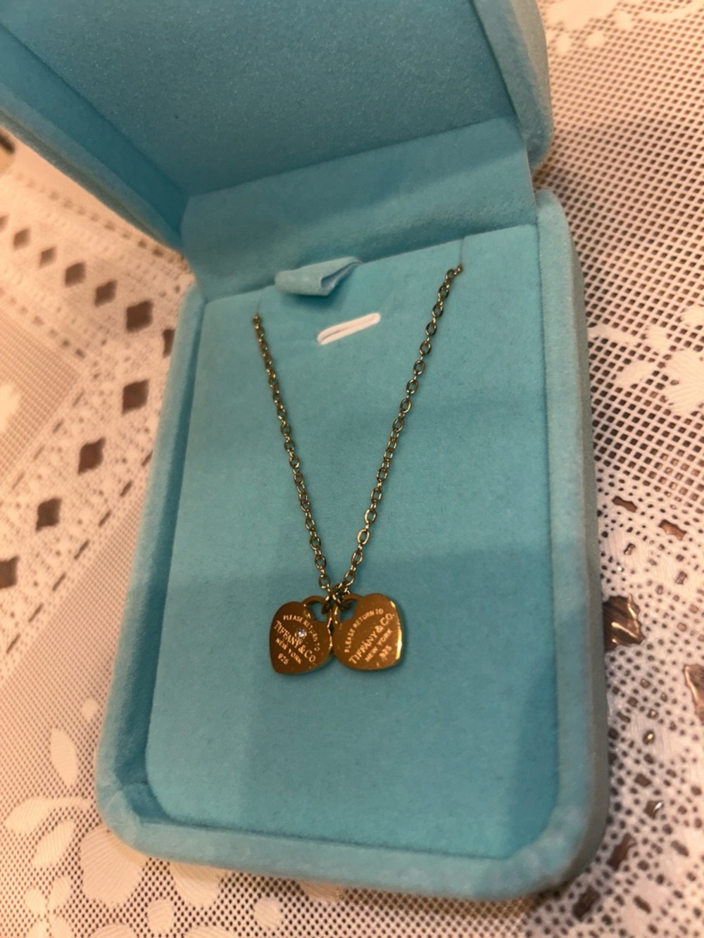 Tiffany & Co. Gold Double Charm Necklace with diamond accent - Picture 3 of 3